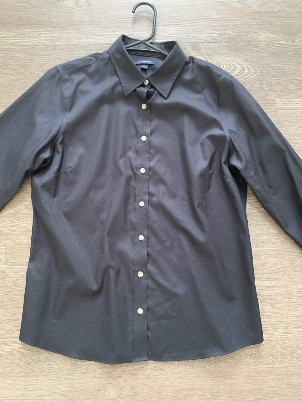 Lands' End Black Long-Sleeve Oxford Button-Up Dress Shirt